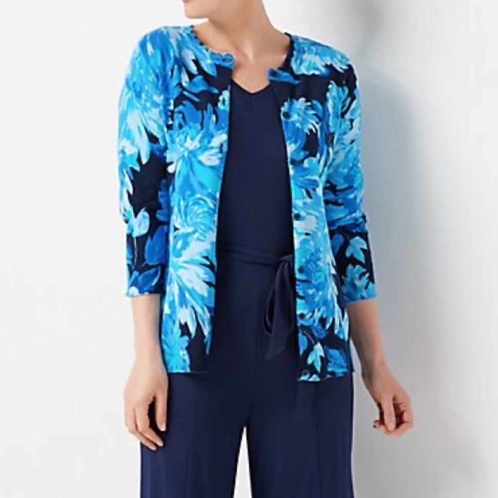 Isaac Mizrahi Watercolor Floral Printed Cardigan